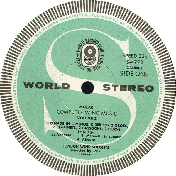 Mozart*, London Wind Soloists Directed By Jack Brymer : The Complete Wind Music (LP, Album, Club + Box)
