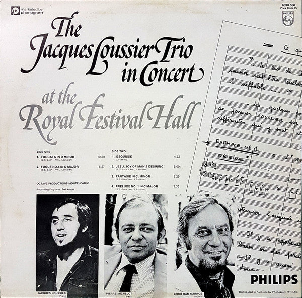 Jacques Loussier Trio : In Concert At The Royal Festival Hall (LP, Album)