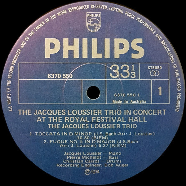 Jacques Loussier Trio : In Concert At The Royal Festival Hall (LP, Album)