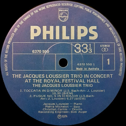 Jacques Loussier Trio : In Concert At The Royal Festival Hall (LP, Album)