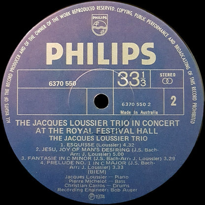 Jacques Loussier Trio : In Concert At The Royal Festival Hall (LP, Album)