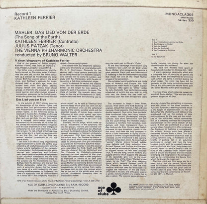 Mahler* - Kathleen Ferrier, Julius Patzak, Vienna Philharmonic*, Bruno Walter : Das Lied Von Der Erde (The Song Of The Earth) (LP, Mono)