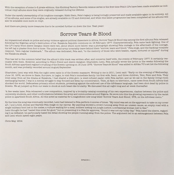 Fela Kuti And Africa 70 : Sorrow Tears And Blood (LP, Album, RE)