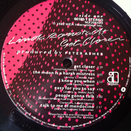 Linda Ronstadt : Get Closer (LP, Album)