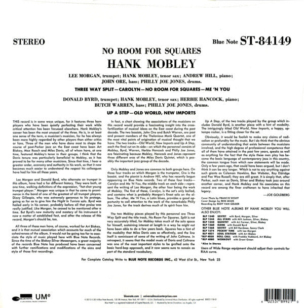 Hank Mobley : No Room For Squares (LP, Album, RE)