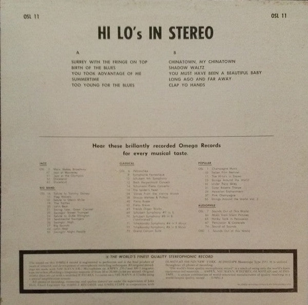 The Hi-Lo's With The Frank Comstock Orchestra* : The Hi-Lo's In Stereo (LP, Album, RE)