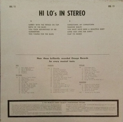 The Hi-Lo's With The Frank Comstock Orchestra* : The Hi-Lo's In Stereo (LP, Album, RE)