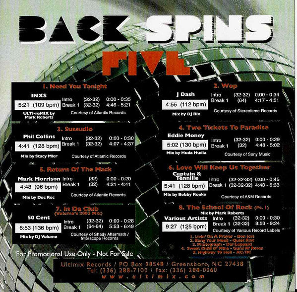 Various : Back Spins Five (CDr, Comp, Promo)