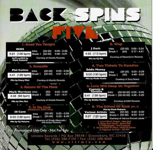 Various : Back Spins Five (CDr, Comp, Promo)