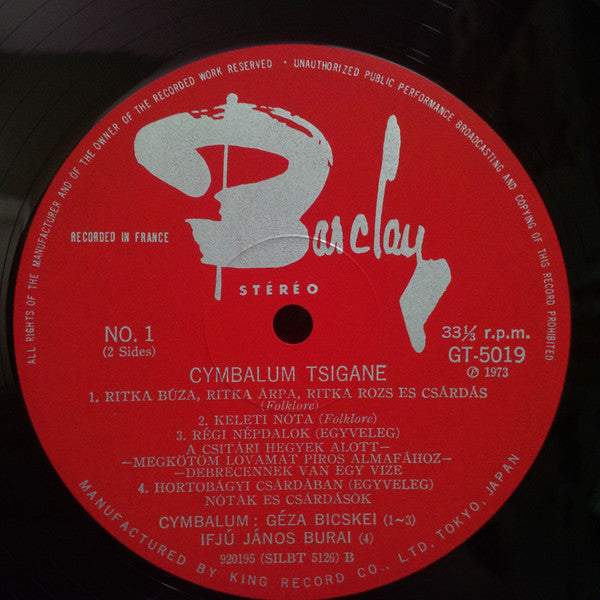 Bicskei Géza, Burai Ifjù Jànos, Pozsar Balàzs : Cymbalum Tsigane (LP)