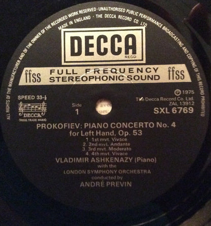 Sergei Prokofiev, Vladimir Ashkenazy, London Symphony Orchestra, André Previn : Piano Concertos 4 & 5 (LP)