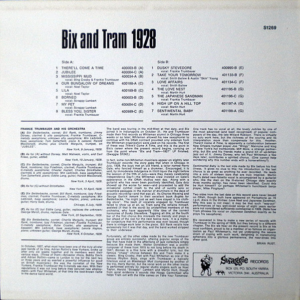 Bix Beiderbecke And Frankie Trumbauer* : Bix And Tram 1928 (LP, Comp, Mono)
