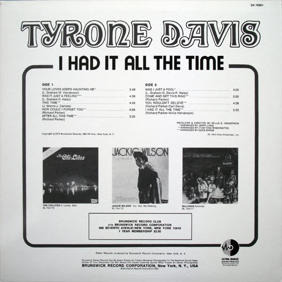Tyrone Davis : I Had It All The Time (LP, Album, RE)