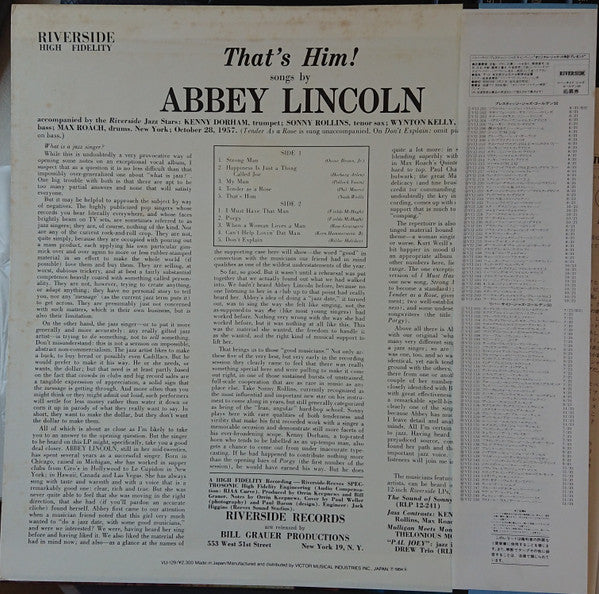 Abbey Lincoln With The Riverside Jazz Stars : That's Him (LP, Album, Mono, RE)