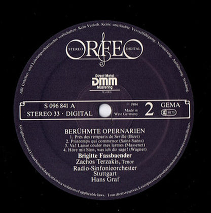 Brigitte Fassbaender ; Georg Friedrich Händel • Christoph Willibald Gluck • Wolfgang Amadeus Mozart • Vincenzo Bellini • Pyotr Ilyich Tchaikovsky • Georges Bizet • Camille Saint-Saëns • Jules Massenet • Richard Wagner ; Radio-Sinfonieorchester Stuttgart • : Berühmte Opernarien • Famous Opera Arias • Airs D'opéra Célèbres (LP, Album)