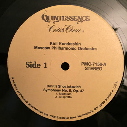 Dmitri Shostakovich, Kiril Kondrashin, Moscow Philharmonic Orchestra : Symphony No. 5, Op. 47 (LP)