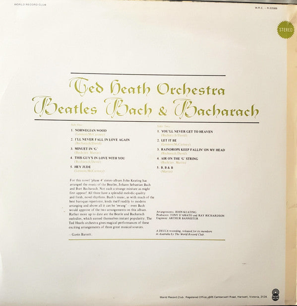 Ted Heath And His Orchestra : Beatles Bach & Bacharach (LP, Club)