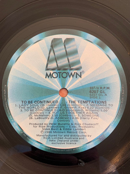 The Temptations : To Be Continued... (LP, Album)