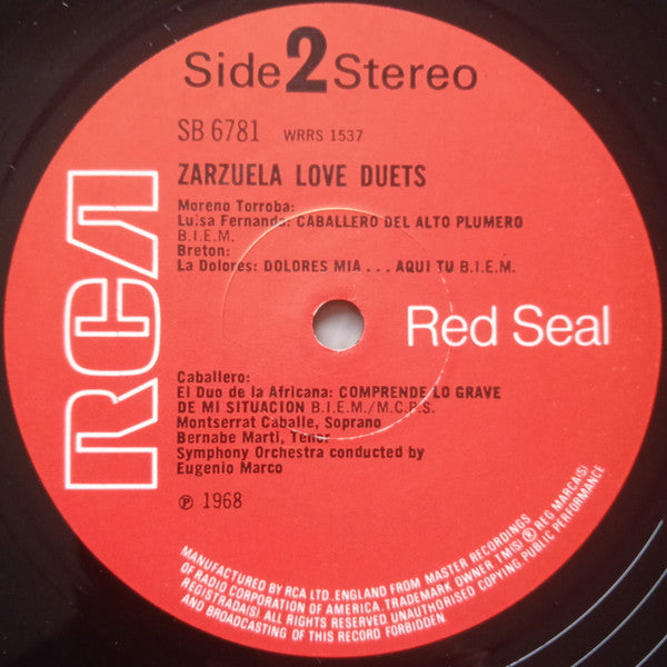 Montserrat Caballé, Bernabé Martí : Zarzuela Love Duets (LP)