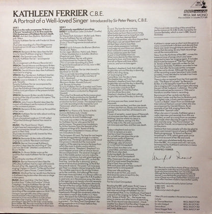 Kathleen Ferrier Introduced By Peter Pears : The Singer And The Person (LP, Mono)