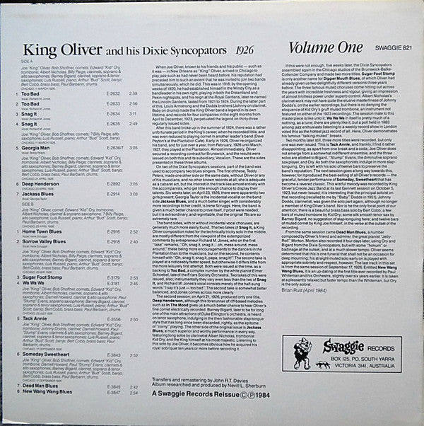 King Oliver And His Dixie Syncopators* : 1926 Volume One (LP, Comp, Mono)