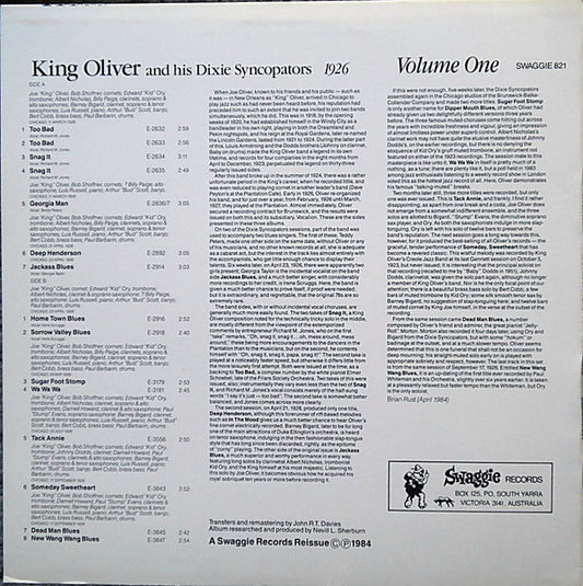 King Oliver And His Dixie Syncopators* : 1926 Volume One (LP, Comp, Mono)