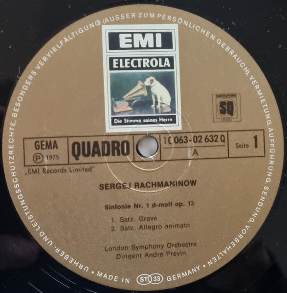 Rachmaninow* - André Previn, London Symphony Orchestra : Sinfonie Nr.1 D-Moll (LP, Quad)