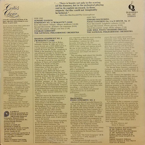 Hanson* / MacDowell* - Charles Gerhardt / Earl Wild, Massimo Freccia, The National Philharmonic Orchestra* : Symphony No. 2 ("Romantic") / Piano Concerto No. 2 (LP, Album)