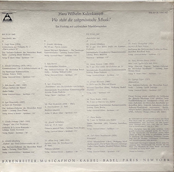 Hans W. Kulenkampff* : Wo Steht Die Zeitgenössische Musik? (2xLP, Album, Comp, Mono)