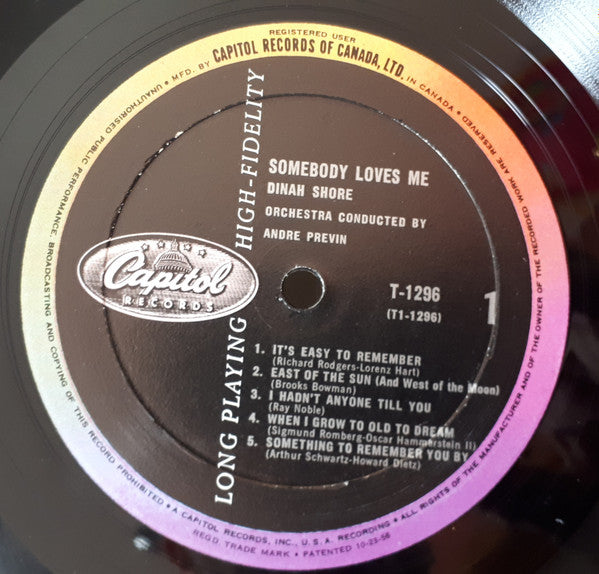 Dinah Shore, André Previn And His Orchestra : Somebody Loves Me (LP, Mono)