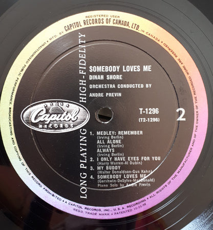Dinah Shore, André Previn And His Orchestra : Somebody Loves Me (LP, Mono)