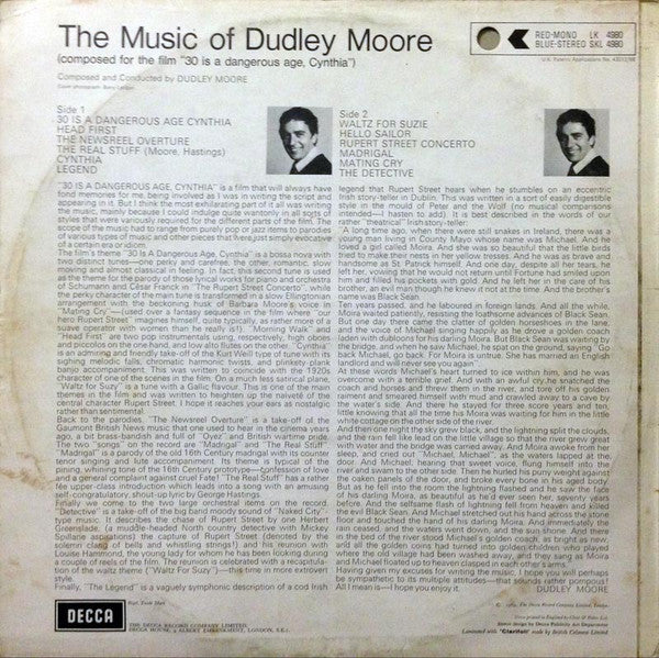 Dudley Moore : The Music Of Dudley Moore (Composed For The Film "30 Is A Dangerous Age Cynthia") (LP, Album)