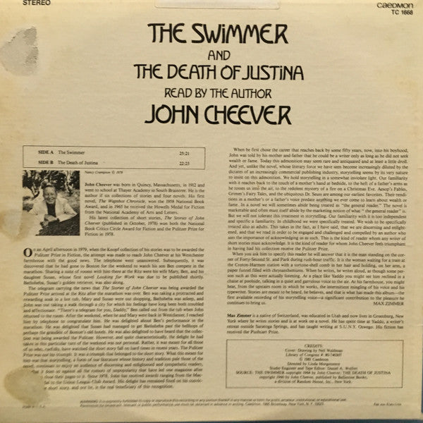 John Cheever : The Swimmer And The Death Of Justina (LP, Album)