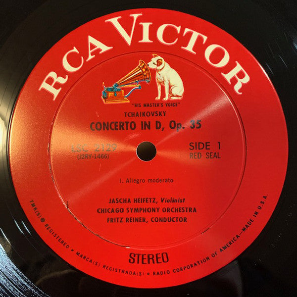 Pyotr Ilyich Tchaikovsky, Jascha Heifetz, Fritz Reiner, Chicago Symphony Orchestra : Violin Concerto (LP, Album, RE, Ind)