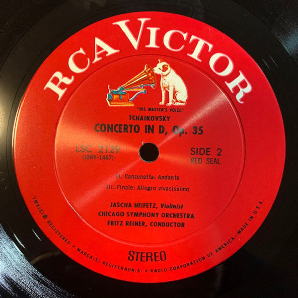 Pyotr Ilyich Tchaikovsky, Jascha Heifetz, Fritz Reiner, Chicago Symphony Orchestra : Violin Concerto (LP, Album, RE, Ind)