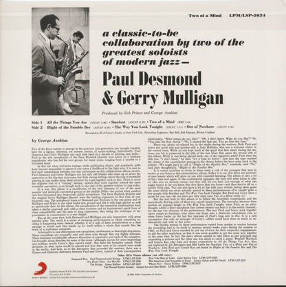 Paul Desmond, Gerry Mulligan : Two Of A Mind (LP, Album, RE, 180)