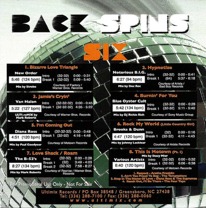 Various : Back Spins Six (CDr, Comp, Promo)