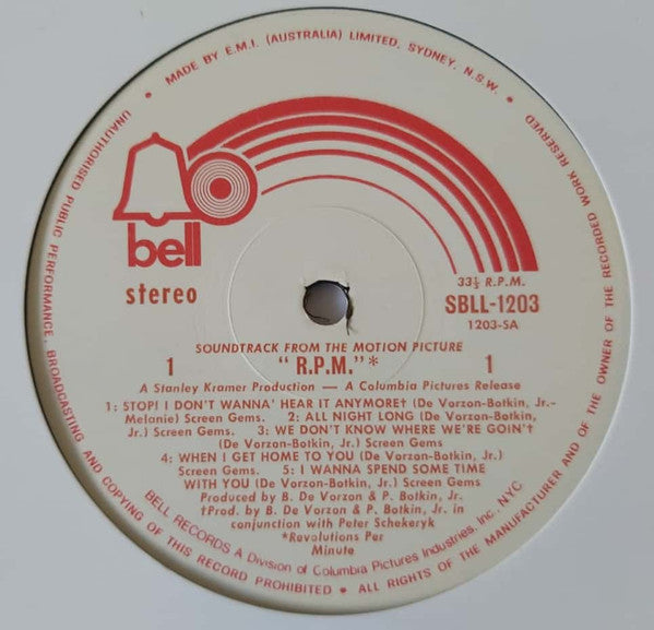 Barry De Vorzon & Perry Botkin Jr. : R.P.M. (The Original Motion Picture Soundtrack) (LP)