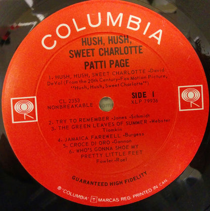 Patti Page : Hush, Hush Sweet Charlotte (LP)