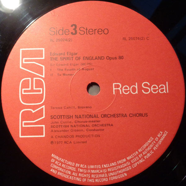 Sir Edward Elgar - Teresa Cahill . Anne Collins . Anthony Rolfe Johnson . Gwynne Howell, Royal Scottish National Orchestra And The Scottish National Orchestra Chorus / Alexander Gibson : Coronation Ode / The Spirit Of England (2xLP, Gat)