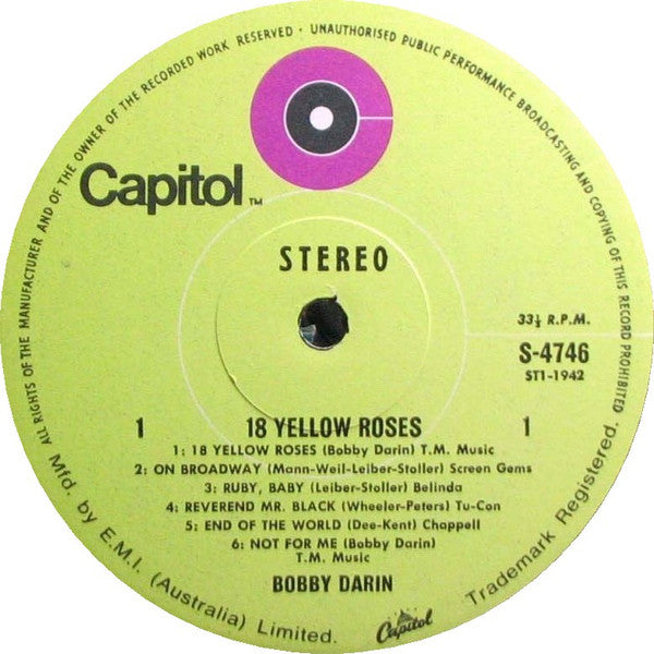 Bobby Darin : 18 Yellow Roses (LP, Album, Club)