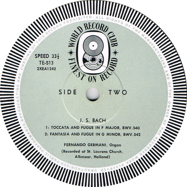 Johann Sebastian Bach - Fernando Germani : Major Organ Works (LP, Album, Mono, Club)