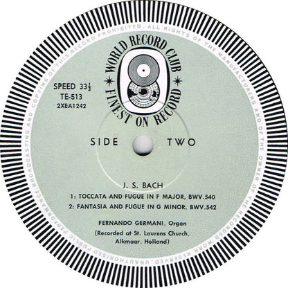 Johann Sebastian Bach - Fernando Germani : Major Organ Works (LP, Album, Mono, Club)
