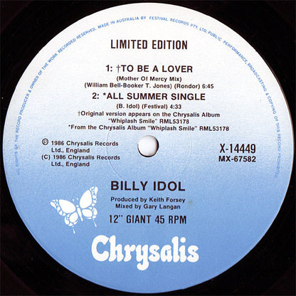 Billy Idol : To Be A Lover (Rock N' Roll Mix) (12", Single, Ltd)