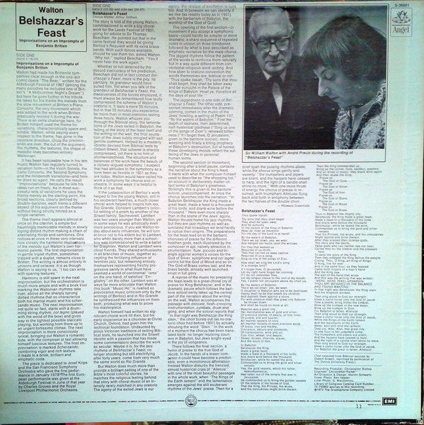 Sir William Walton, London Symphony Orchestra & London Symphony Chorus, André Previn : Belshazzar's Feast / Improvisations On An Impromptu Of Benjamin Britten (LP, Album, RP)