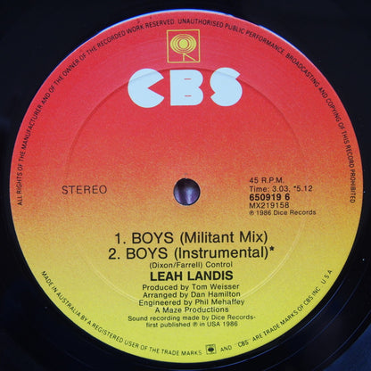 Leah Landis : Boys (Extended Dance Mix) (12")
