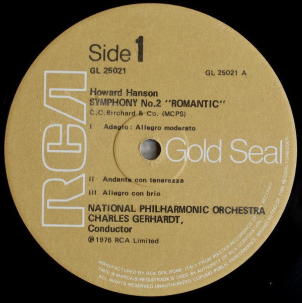Howard Hanson / Charles Griffes, Charles Gerhardt, National Philharmonic Orchestra : Symphony No. 2 "Romantic" / The Pleasure Dome of Kubla Khan / The White Peacock (LP, Comp)