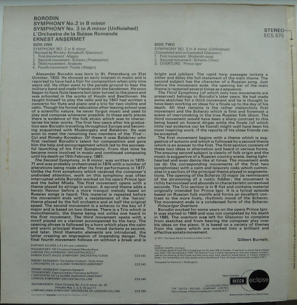 Borodin*, Ernest Ansermet, L'Orchestre De La Suisse Romande : Symphonies 2 and 3 / Overture: 'Prince Igor' (LP, Album)