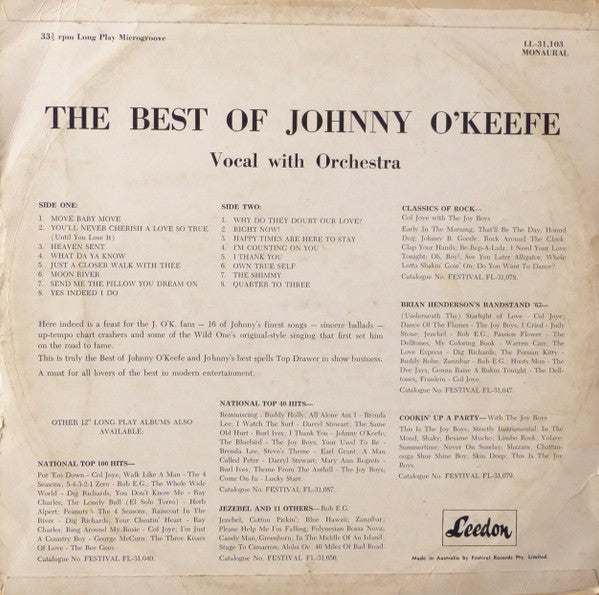 Johnny O'Keefe : The Best Of Johnny O'Keefe (LP, Comp, Mono)