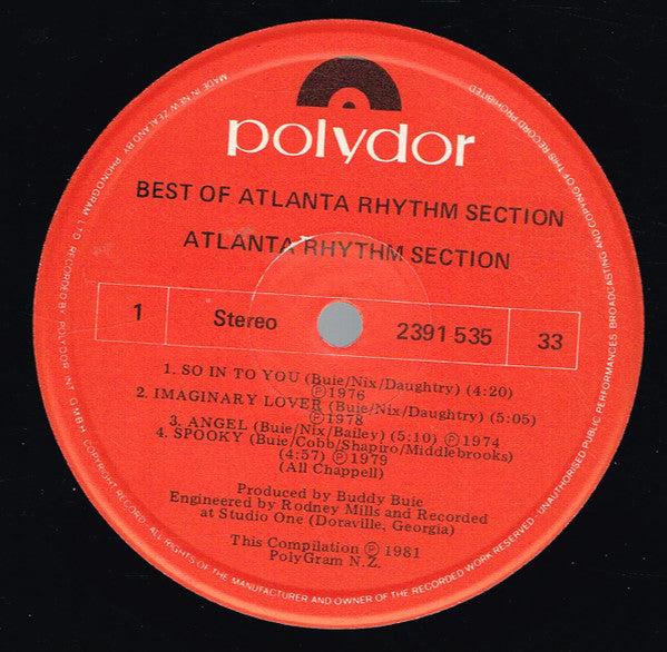 Atlanta Rhythm Section : The Best Of Atlanta Rhythm Section (LP, Comp)